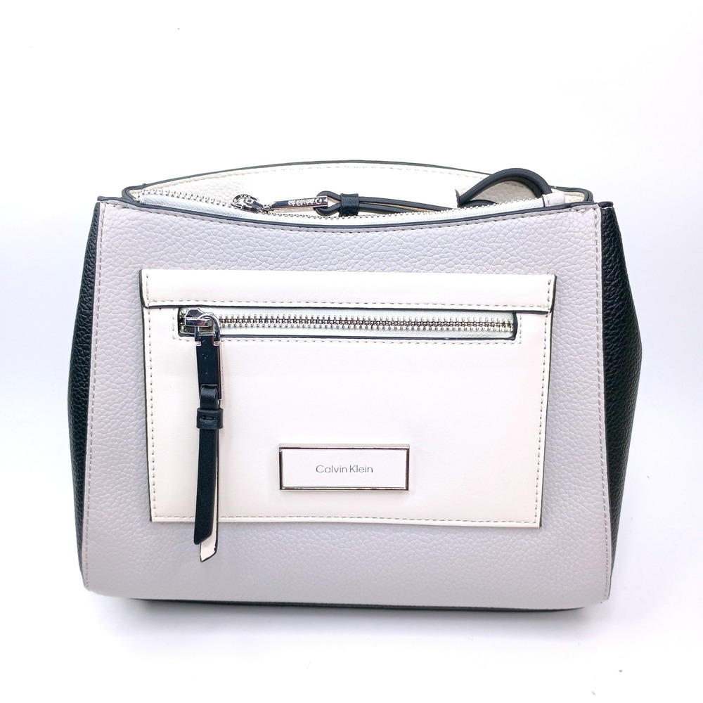 Calvin Klein Hadley Triple Compartment Crossbody Bag Grey White Black Silver NWT